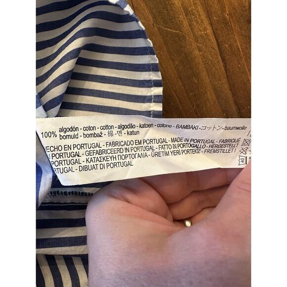 Zara Off the Shoulder Blue White Stripe Smocked Top Bell Sleeve Size Small - Picture 6 of 6